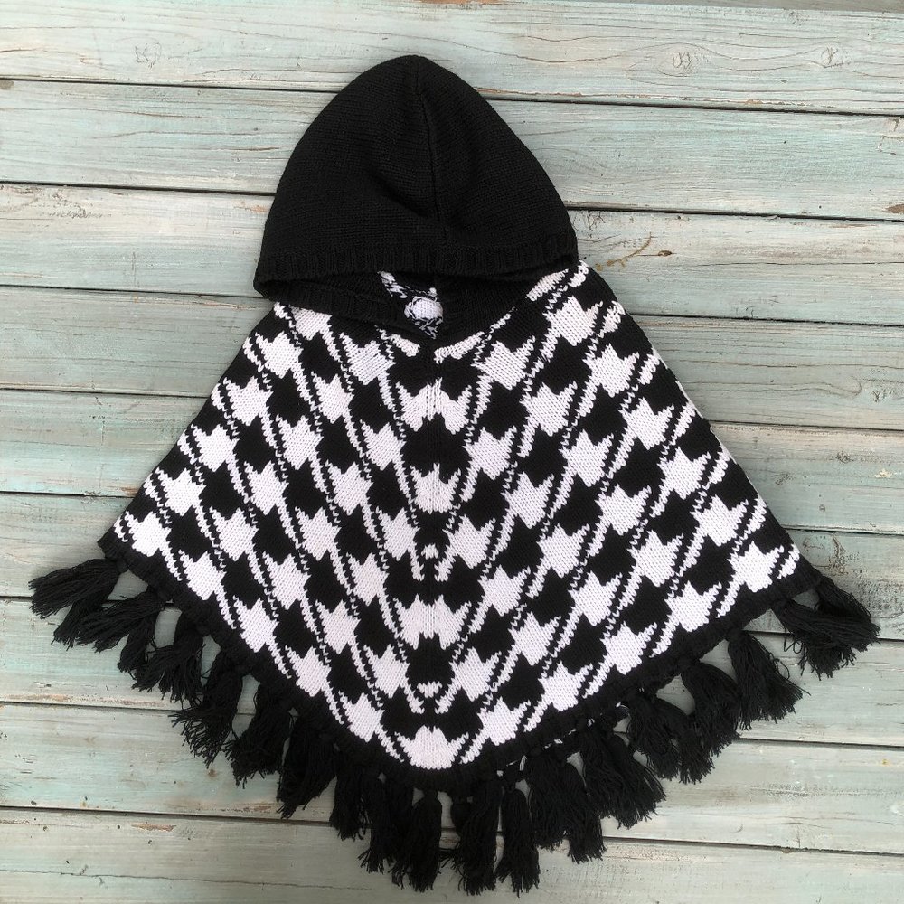 Sweet Ivy Girls Black and White Hooded Poncho 6X